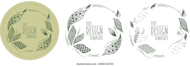 Organic creative template border. Natural floral green minimal background with organic shapes and abstract leaves and lines