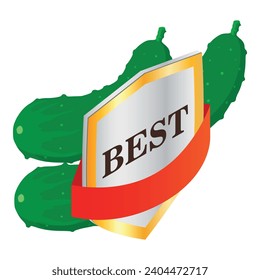 Organic cucumber icon isometric vector. Two green cucumber and best quality sign. Quality concept, food, organic product