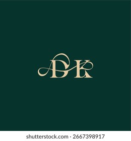 Estilo elegante de la boda DK de la curva orgánica con la letra inicial del diseño del logotipo de la línea ondulada