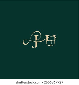 organic curve wedding monogram initial logo design letter elegant style with wavy line JU