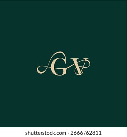 organic curve wedding monogram initial logo design letter elegant style with wavy line GV