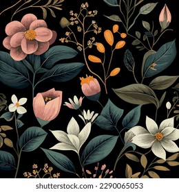 Organic dark floral texture pattern background - Vector illustration