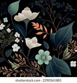 Fondo orgánico de patrón de textura floral oscura - Ilustración vectorial