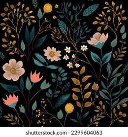 Organic dark floral texture pattern background - Vector illustration