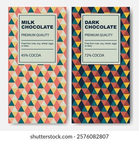 Organic dark and milk chocolate bar design. Abstract cocoa product packaging vector mockup