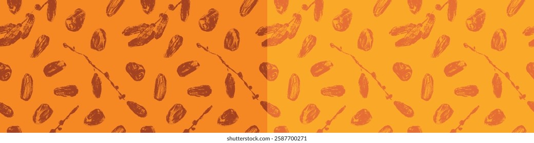 Organic dates pattern seamless. Vector color hand drawn charcoal drawings for dried date label, nutrition packaging design, natural dates syrup. Dried fruits ornament - date sugar banner