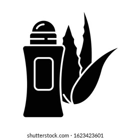 Organic deodorant black glyph icon. Plant based antiperspirant. Skincare with medicinal herbs. Dermatology and cosmetology. Silhouette symbol on white space. Vector isolated illustration