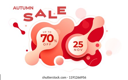 Organic design of liquid color abstract geometric shapes. Orange fluid gradient elements for minimal banner, logo, social post. Autumn sale trendy dynamic elements. Abstract background. Eps10 vector.