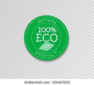 Organic design template. Eco friendly stamp. 100% natural logo design. Vegan green round icon. Vector ecology sphere logo. Green Healthy Natural Bio Food Products badge. Eco organic label.