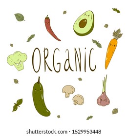 organic doodle drawing collection. vegan set.