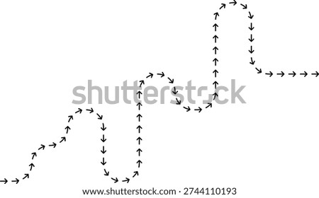 Organic dotted arrow forming a natural flow trail that transitions through curved directional movement.