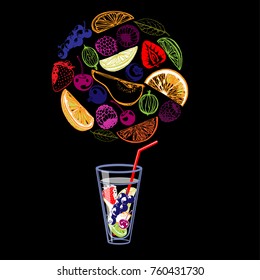Organic drink and fruits and berries