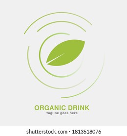 organic drink logo design consists of a leaf on water creating ripples