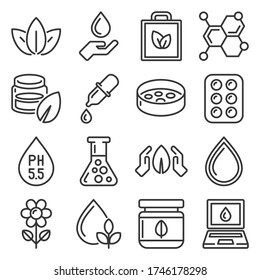 Organic Eco Cosmetics Icons Set. Line Style Vector