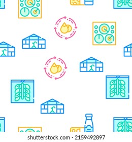 Organic Eco Farming Collection Vector Seamless Pattern Color Line Illustration