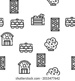 Organic Eco Farming Vector Seamless Pattern Thin Line Illustration