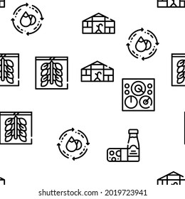 Organic Eco Farming Vector Seamless Pattern Thin Line Illustration