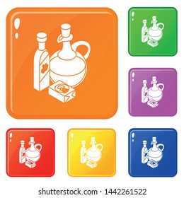 Organic eco food icons set collection vector 6 color isolated on white background