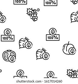 Organic Eco Foods Seamless Pattern Vector Thin Line. Illustrations