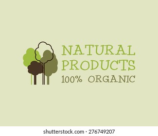 Organic eco green logo template. Can be used as Vintage ecology poster, banner and background. Retro grunge design. Vector illustration