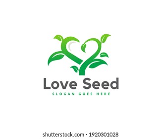 
organic eco green love logo icon design, heart shape nature seed leaf health  element vector template