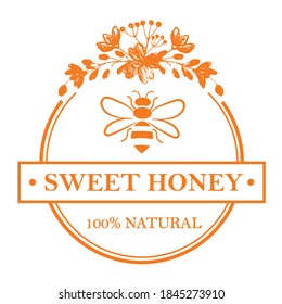 Organic and eco honey orange label- bee.