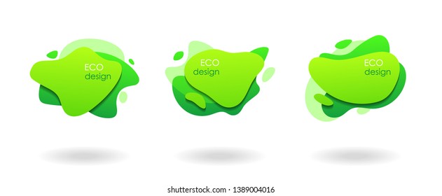 Organic eco product design, liquid geometric splash shapes, flat design banner set.  For use in logo, sale, vegan promotion. Vector EPS10