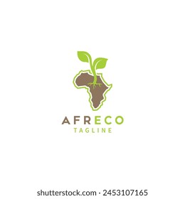 Organic ecologic brand plant growing on africa map Logo Design Symbol Template Flat Style Vector Illustration