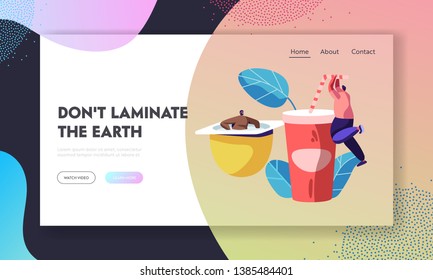 Organic Ecological Lifestyle Without Plastic Garbage Concept. People Use Plastic Containers for Food Packaging in Usual Life. Website Landing Page, Web Page. Cartoon Flat Vector Illustration, Banner