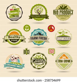 Organic and Ecology Web Icon and logo Set. Eco Logo Organic Food Label and Element Set easy editable for Your design. Retro logotype icon.