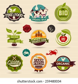Organic and Ecology Web Icon and logo Set. Eco Logo Organic Food Label and Element Set easy editable for Your design. Retro logotype icon.