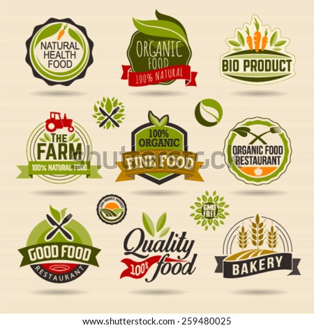 Organic and Ecology Web Icon and logo Set. Eco Logo Organic Food Label and Element Set easy editable for Your design. Retro logotype icon.