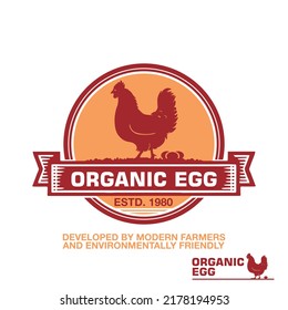 ORGANIC EGG FROM BEST FARM LOGO silhouette of dark red hen and it,s wwgs, vector illustrations