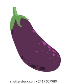 Organic eggplant with fruit stalk for balanced nutrition. Ripe vegetable from farm for making delicacies. Dietary products without nitrates, chemical additives. Isolated icon vector in flat style