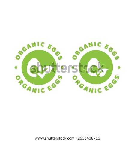 Organic eggs circle label. Organic egg vector icon with leaf and checkmark.