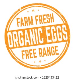 Organic eggs sign or stamp on white background, vector illustration