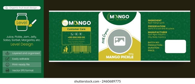 Organic elegance label templates for health-conscious consumers Mango juice, pickle or any organic food label template design. Product packaging label template mockup.