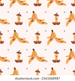 Organic elements seamless pattern. Home food processing, domestic composting. Flat style kitchen scraps and bean card. Eco-friendly concept, Ecological lifestyle