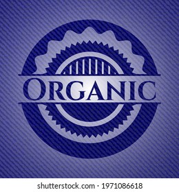 Organic emblem with jean texture. Vector Illustration. Detailed. 