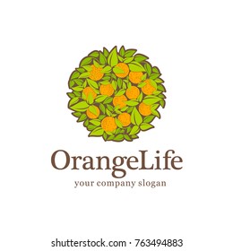 Organic emblem. Vector logo design. Orange Life. Orange juice