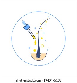 Organic essential oil set for hair care treatment. Cosmetic serum essence dropper mock up for beauty treatment. Linear vector illustration.