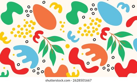 Organic and expressive abstract forms with plant elements and lively blobs. A bold and creative background for vibrant projects.