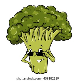 Organic farm cartoon broccoli vegetables with green stalks and lush heads isolated. Funny  characters for vegetarian food menu, agriculture harvest or farm market design