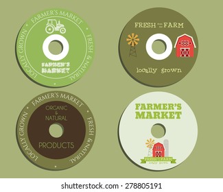Organic farm CD, DVD templates. sign, icon. Compact, disc, symbol. For natural shop products and other bio, organic business. Ecology theme. Eco design. Easy to customize. Vector illustration