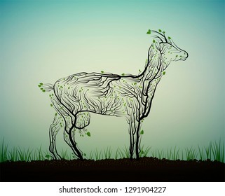 organic farm concept, eco farm production idea, goat like tree growing on the soil, green eco life idea, vector
