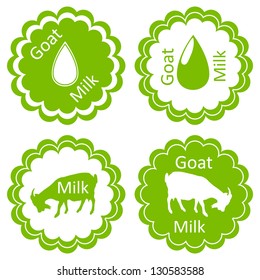 Organic farm dairy goats cheese, milk and meat food labels illustration collection