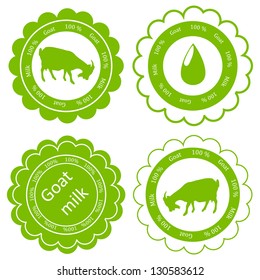 Organic farm dairy goats cheese, milk and meat food labels illustration collection