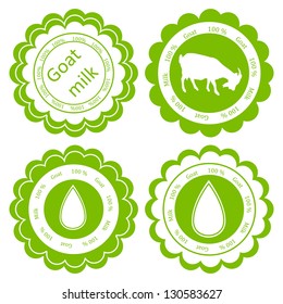 Organic farm dairy goats cheese, milk and meat food labels illustration collection