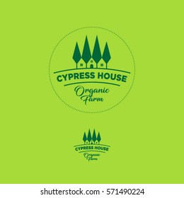 Organic farm emblem. Cypress tree house logo. 