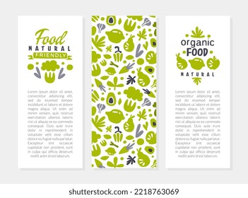 Organic Farm Food Banner with Hand Drawn Green Eco Crop Vector Template